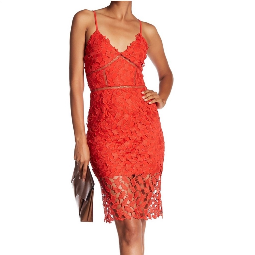 Love Ady Navy Lace Overlay Midi Dress XSmall VNeck Dress Preppy Party Retro Red